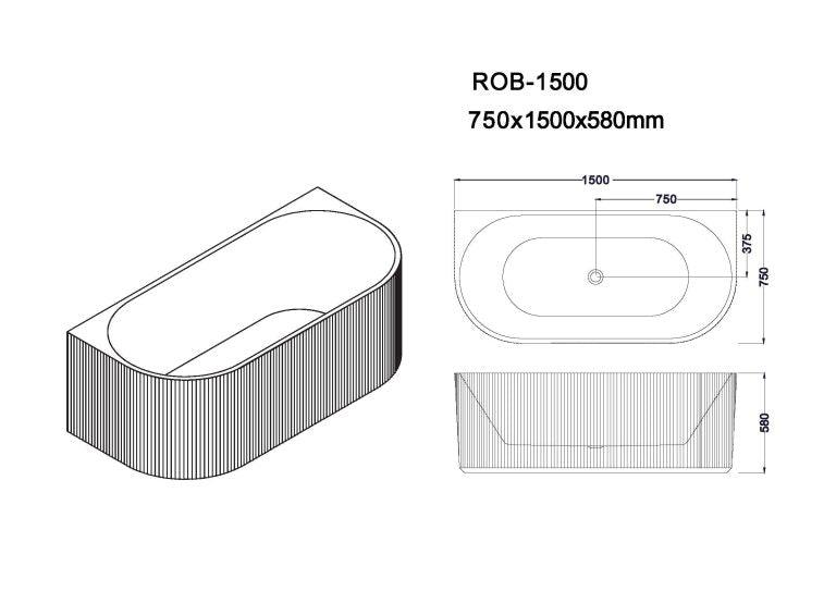 Rose 1500mm Fluted Back-to-Wall Matt White Bathtub - Living and Bathroom
