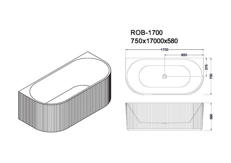 Rose 1700mm Fluted Back-to-Wall Matt White Bathtub - Living and Bathroom