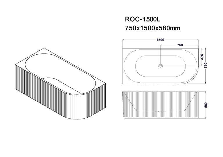 Rose 1500mm V-Groove Left-Hand Corner Matt White Bathtub - Living and Bathroom