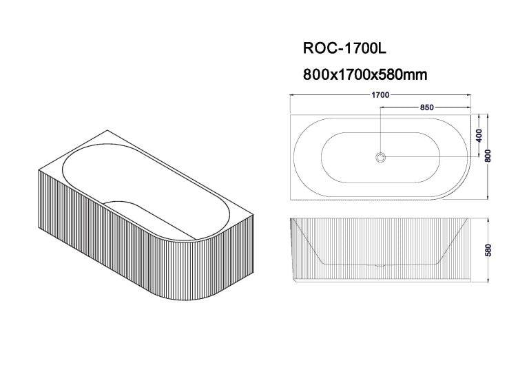 Rose 1700mm V-Groove Left-Hand Corner Matt White Bathtub - Living and Bathroom