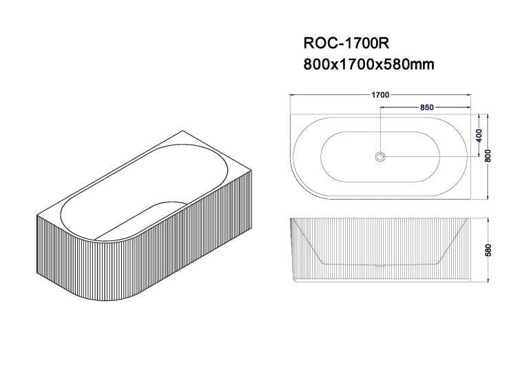 Rose 1700mm V-Groove Right-Hand Corner Matt White Bathtub - Living and Bathroom