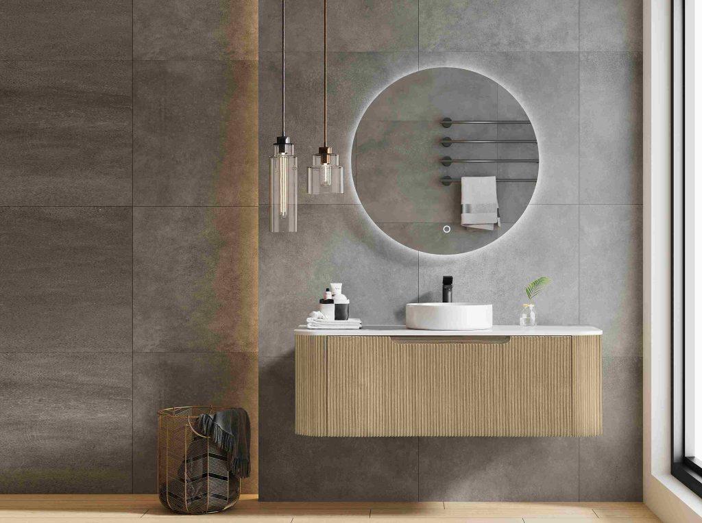 Fluted Rome Wall-hung Cabinet 1200mm Bur Oak - Living and Bathroom