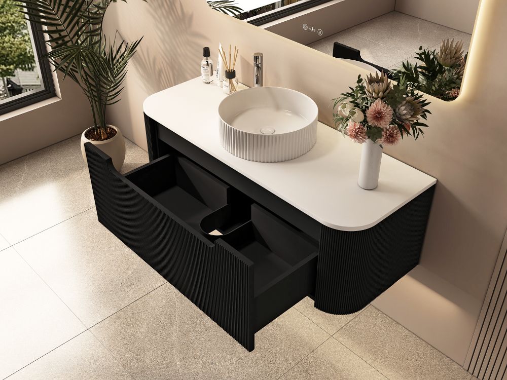 Rome Fluted Curve Wallhung Vanity Matte Black