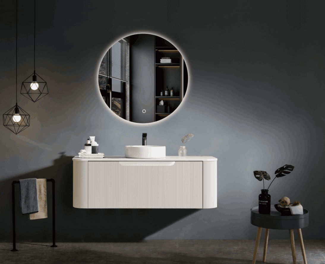 Fluted Rome Wall-hung Cabinet 1200mm Matt White - Living and Bathroom