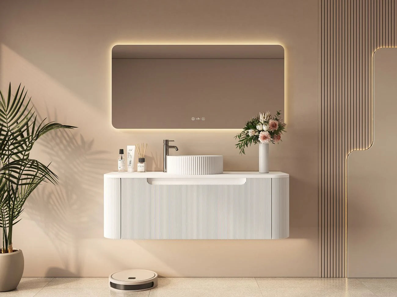 Rome Fluted Curve Wallhung Vanity Matte White