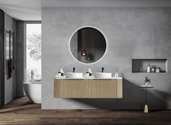 Fluted Rome Wall-hung Cabinet 1500mm Bur Oak - Living and Bathroom