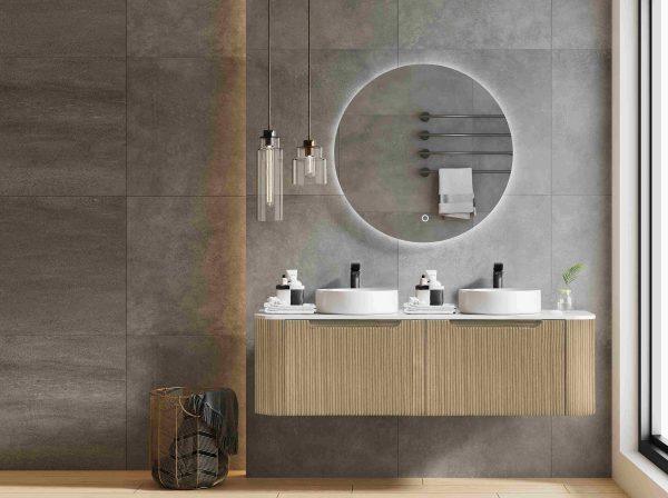 Fluted Rome Wall-hung Cabinet 1500mm Bur Oak - Living and Bathroom