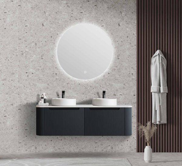 Fluted Rome Wall-hung Cabinet 1500mm Matt Black (New Arrival) - Living and Bathroom