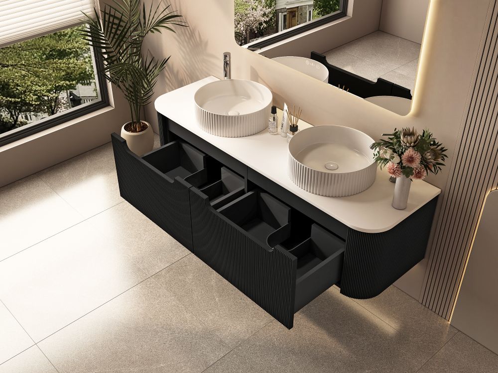 Rome Fluted Curve Wallhung Vanity Matte Black