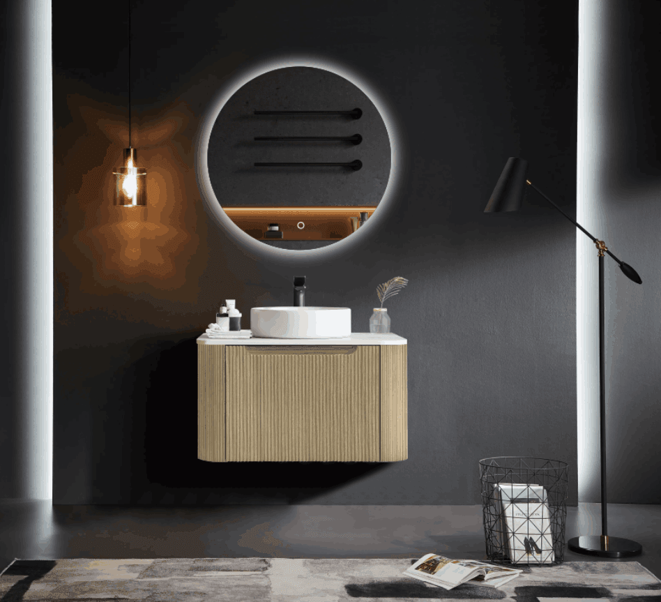 Fluted Rome Wall-hung Cabinet 600mm Bur Oak - Living and Bathroom