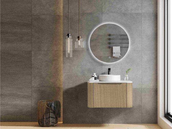Fluted Rome Wall-hung Cabinet 600mm Bur Oak - Living and Bathroom