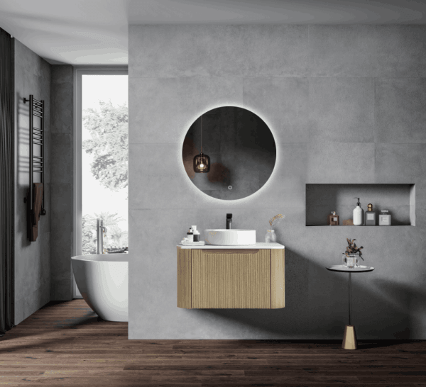 Fluted Rome Wall-hung Cabinet 600mm Bur Oak - Living and Bathroom