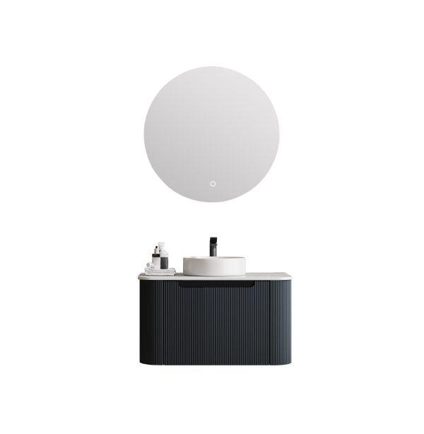 Fluted Rome Wall-hung Cabinet 600mm Matt Black (New Arrival) - Living and Bathroom