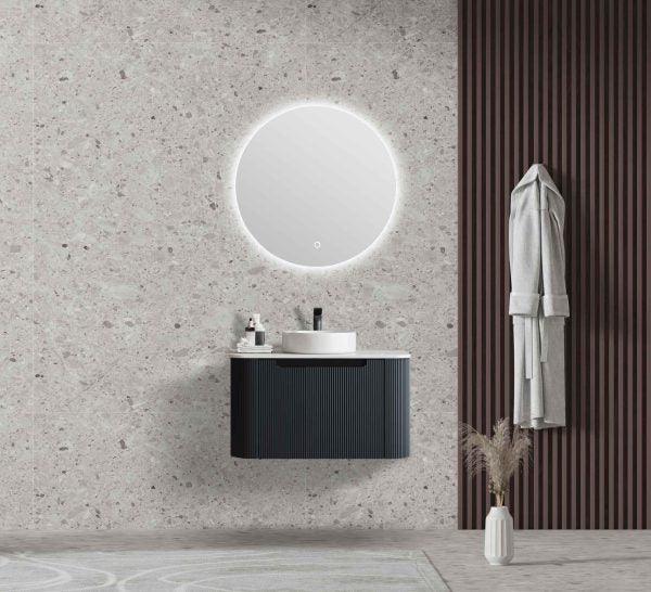 Fluted Rome Wall-hung Cabinet 600mm Matt Black (New Arrival) - Living and Bathroom