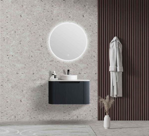 Fluted Rome Wall-hung Cabinet 750mm Matt Black (New Arrival) - Living and Bathroom