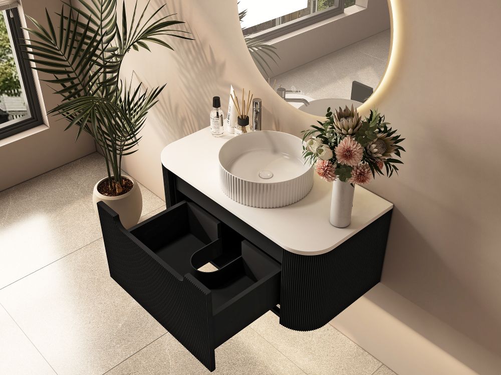 Rome Fluted Curve Wallhung Vanity Matte Black