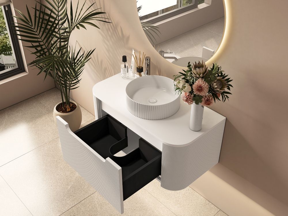 Rome Fluted Curve Wallhung Vanity Matte White