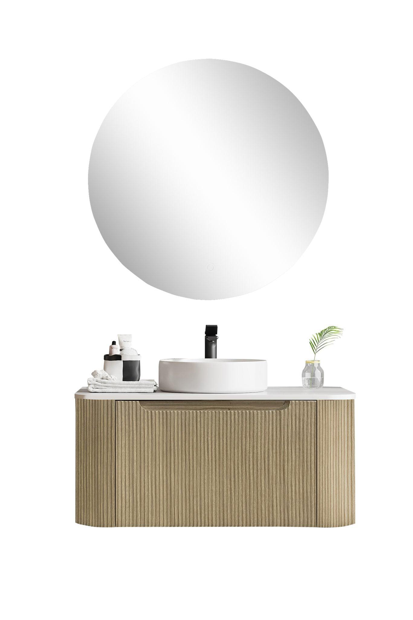 Fluted Rome Wall-hung Cabinet 900mm Bur Oak - Living and Bathroom