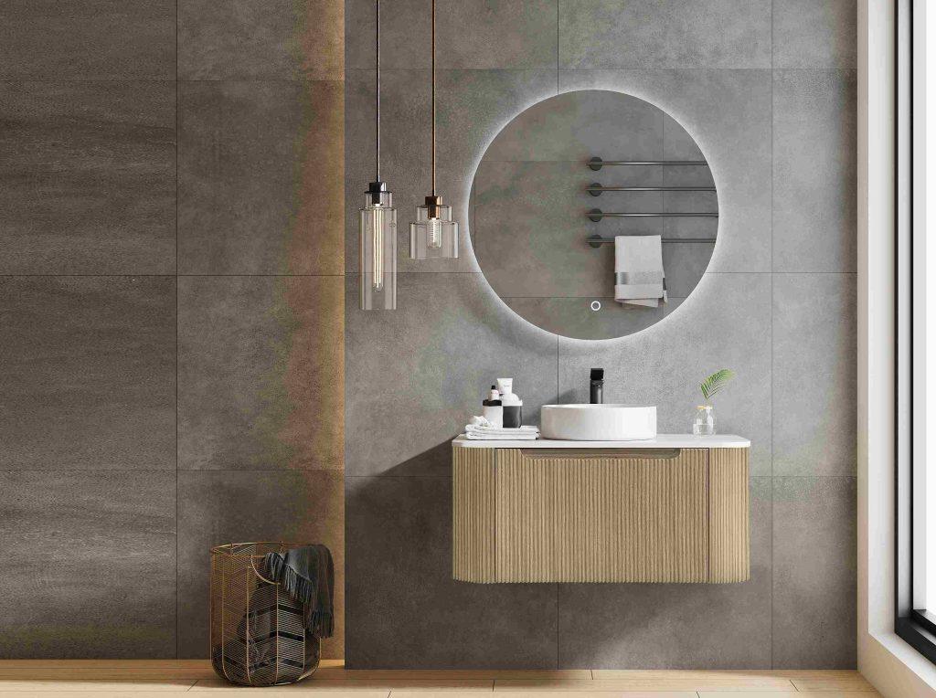 Fluted Rome Wall-hung Cabinet 900mm Bur Oak - Living and Bathroom