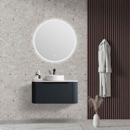 Fluted Rome Wall-hung Cabinet 900mm Matt Black (New Arrival) - Living and Bathroom