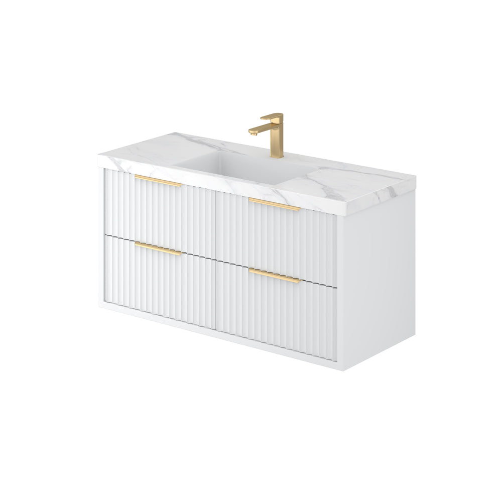 Rome PVC Fluted Waterproof Wall Hung Bathroom Vanity Matte White