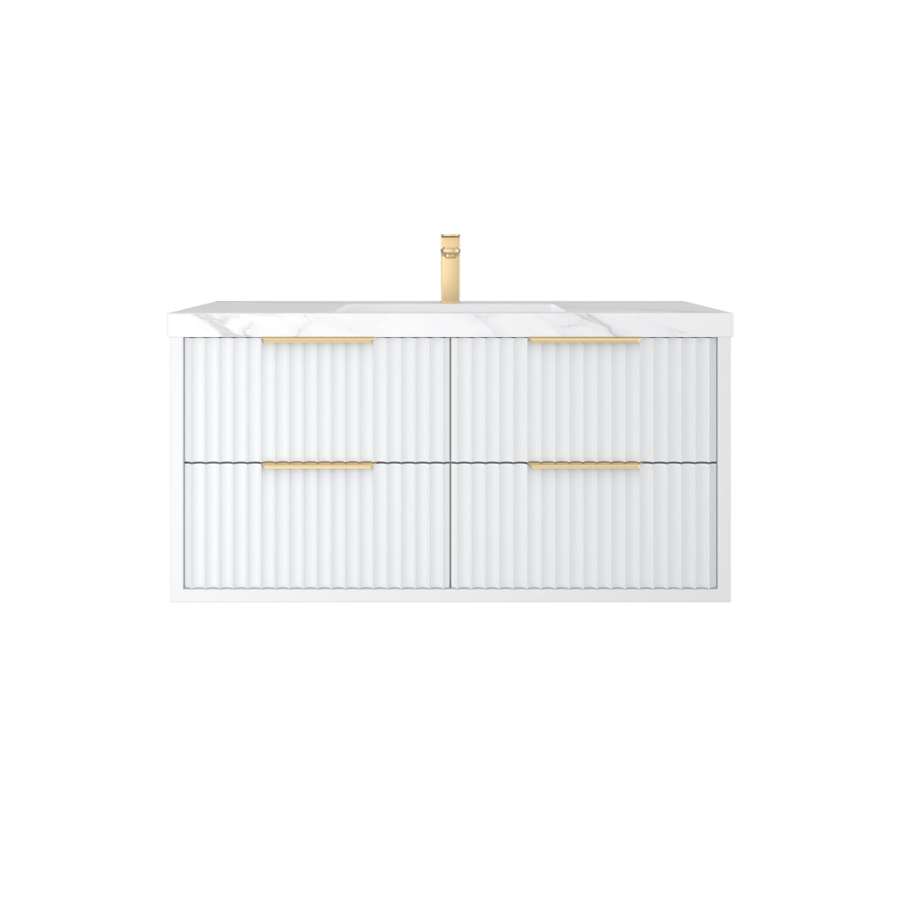 Rome PVC Fluted Waterproof Wall Hung Bathroom Vanity Matte White
