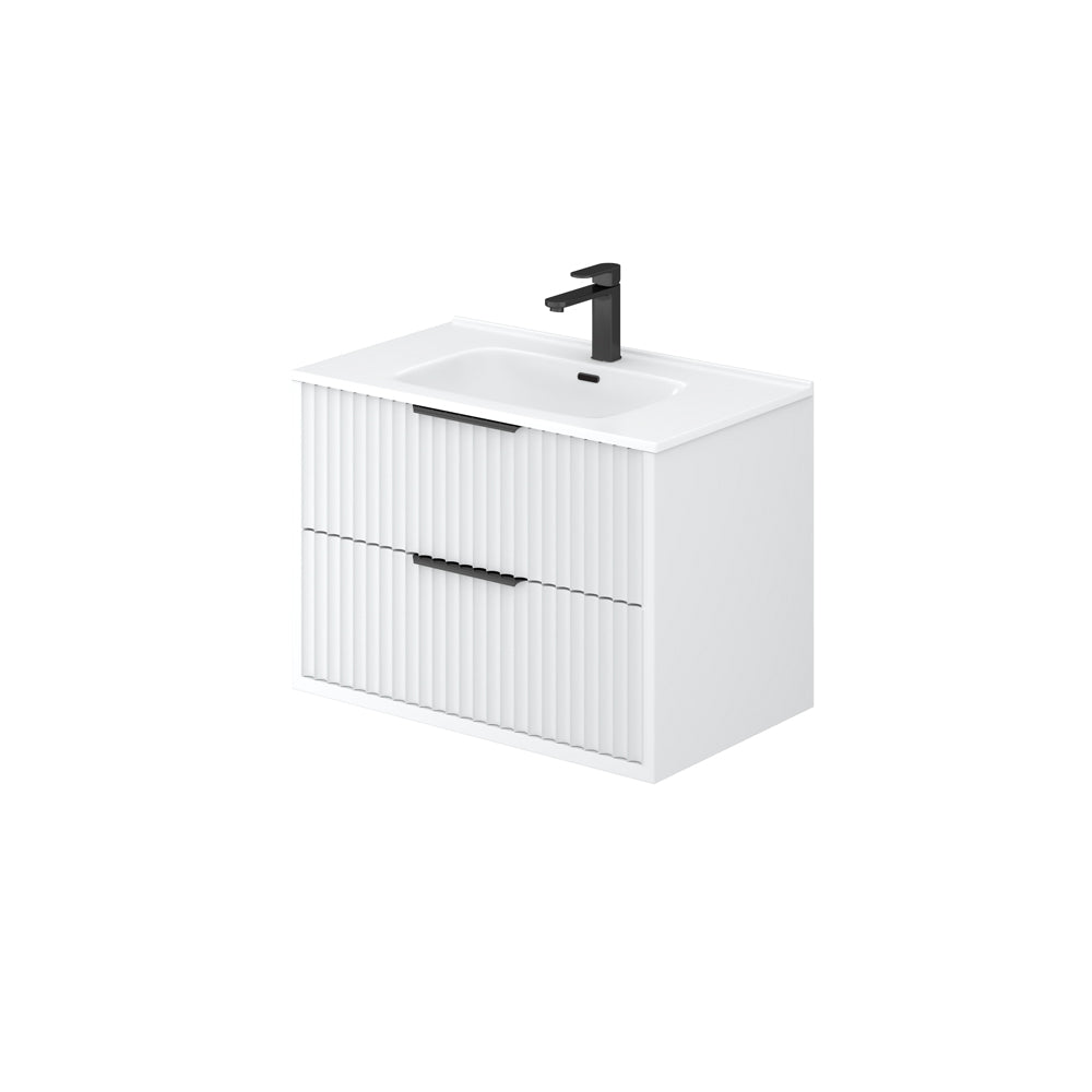 Rome PVC Fluted Waterproof Wall Hung Bathroom Vanity Matte White