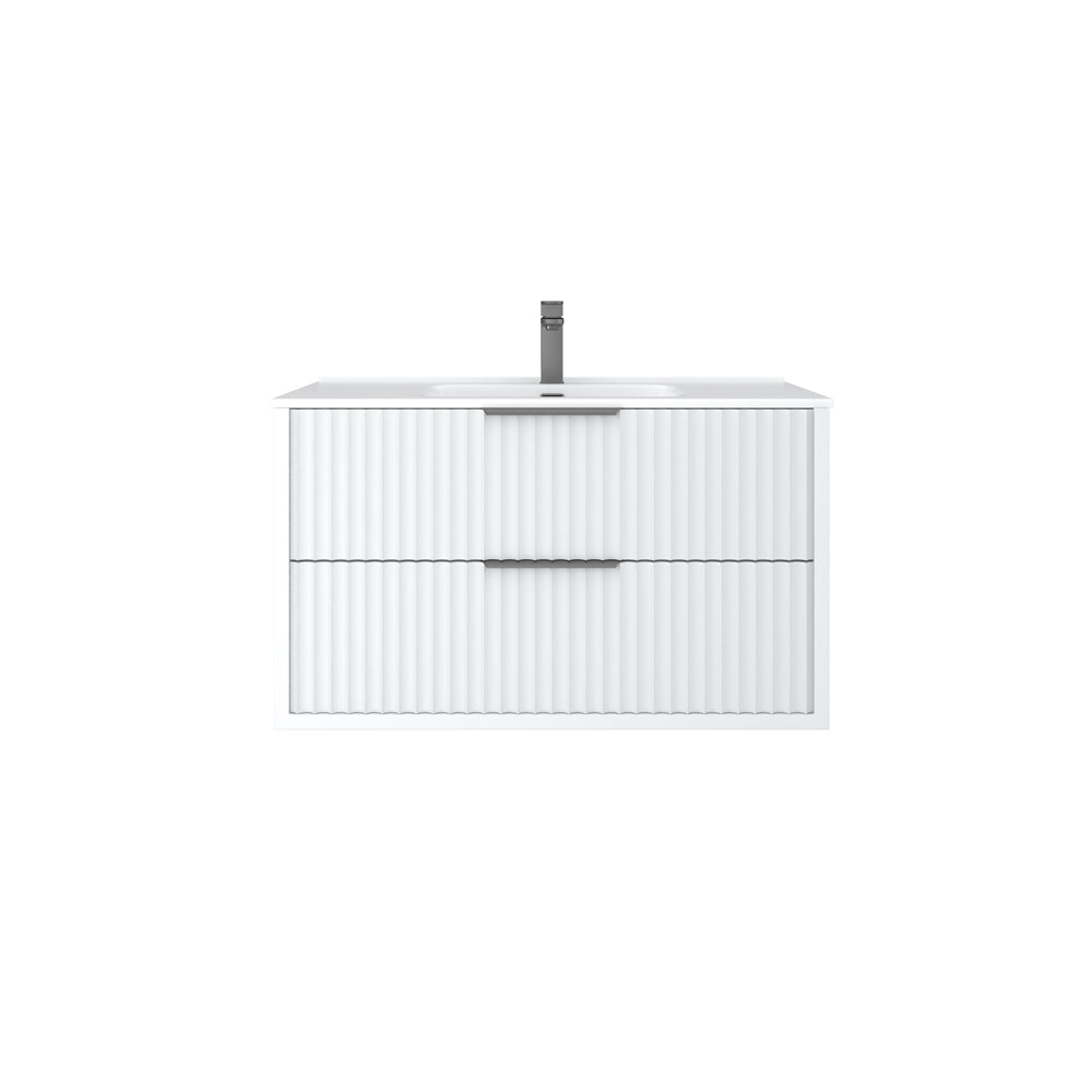 Rome PVC Fluted Waterproof Wall Hung Bathroom Vanity Matte White