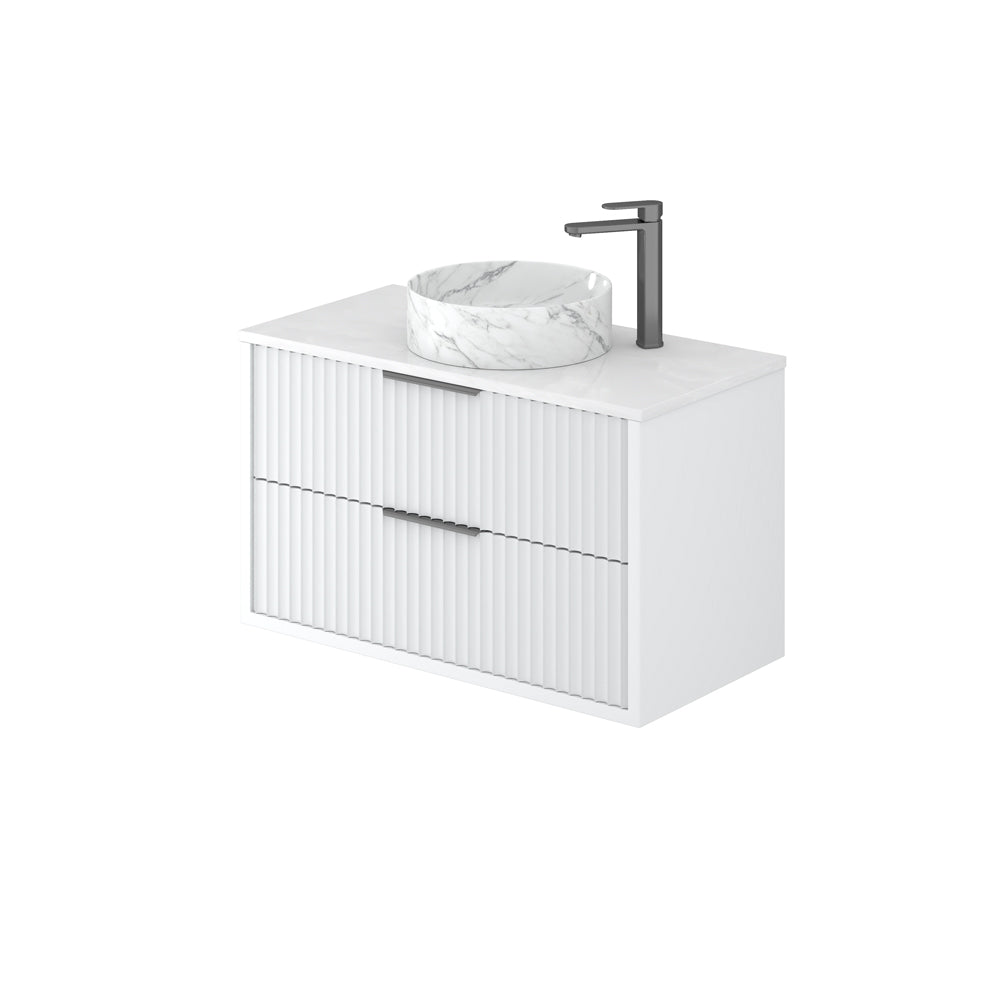 Rome PVC Fluted Waterproof Wall Hung Bathroom Vanity Matte White