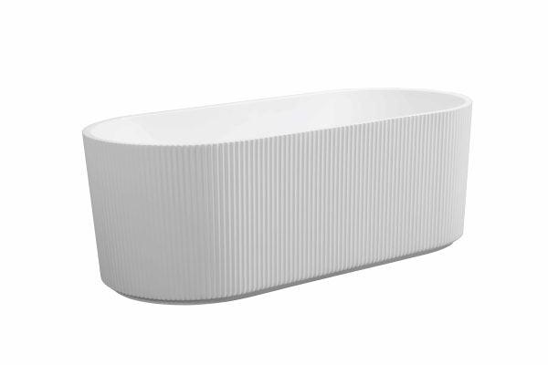 Rose 1700mm Fluted V-Groove Freestanding Matt White Bathtub - Living and Bathroom