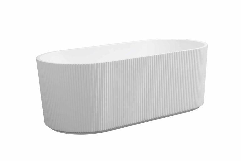 Rose 1500mm Fluted V-Groove Freestanding Matt White Bathtub - Living and Bathroom