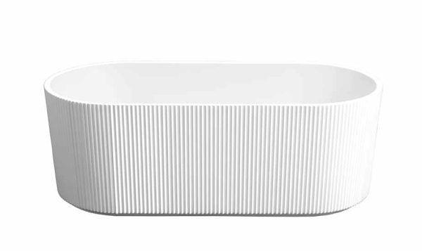Rose 1700mm Fluted V-Groove Freestanding Matt White Bathtub - Living and Bathroom