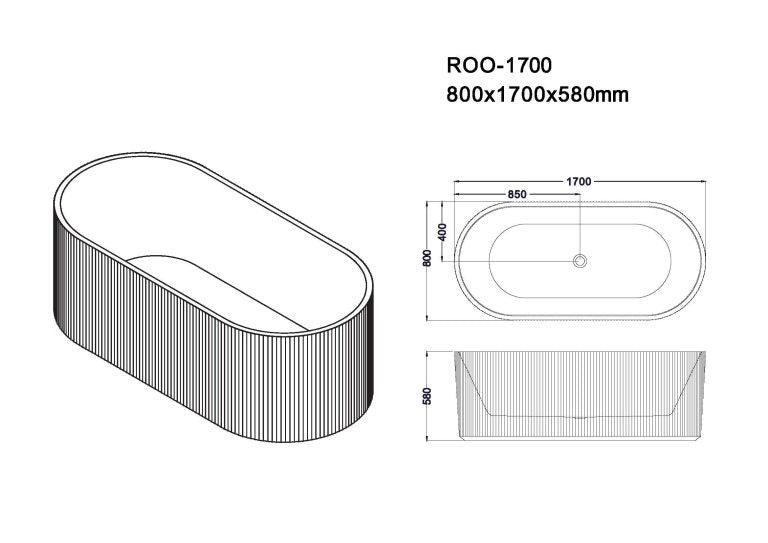 Rose 1700mm Fluted V-Groove Freestanding Matt White Bathtub - Living and Bathroom