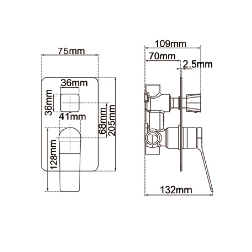 RUSHY Series Square Wall Mixer Diverter Set