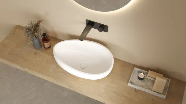 Waverton solid surface stone Above Counter Basin 600*370*190mm Gloss White