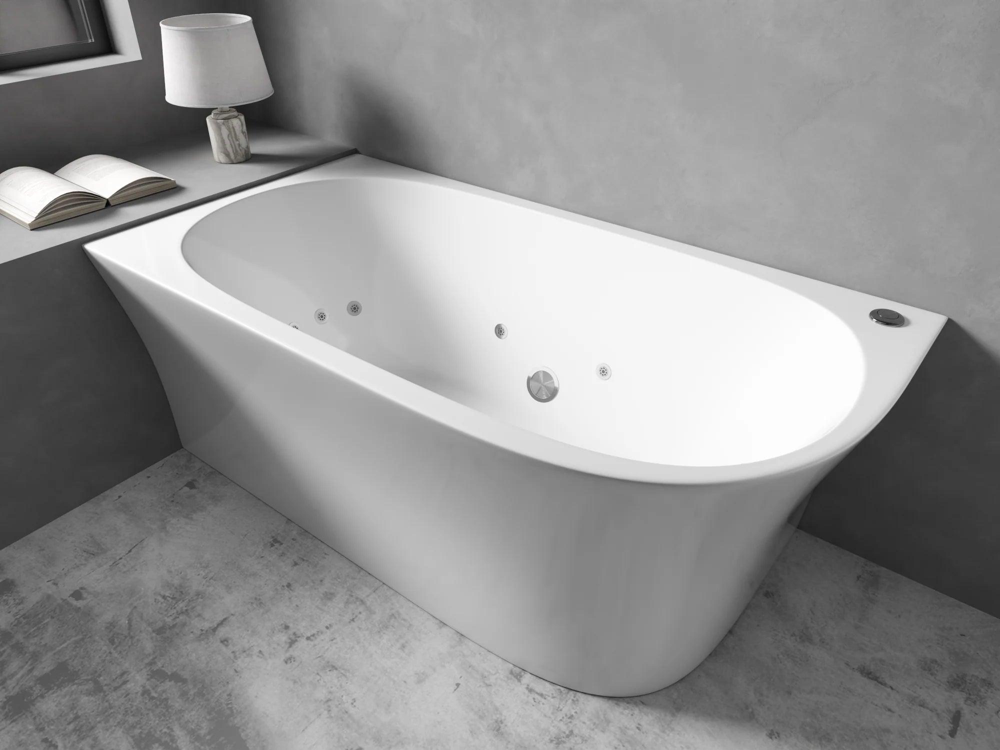 FS7 1500/1700mm Gloss White Rectangle 12 Jets Acrylic Back to Wall Freestanding Spa Bathtub - Living and Bathroom