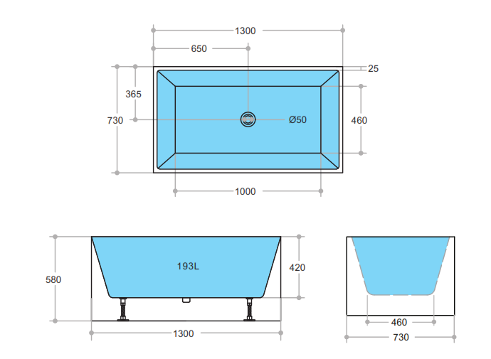 Theo Multifit Square Freestanding Bathtub (Available in 1000mm, 1200mm, 1400mm, 1500mm, 1600mm & 1700mm)