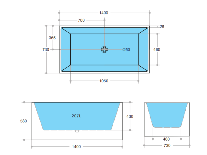 Theo Multifit Square Freestanding Bathtub (Available in 1000mm, 1200mm, 1400mm, 1500mm, 1600mm & 1700mm)