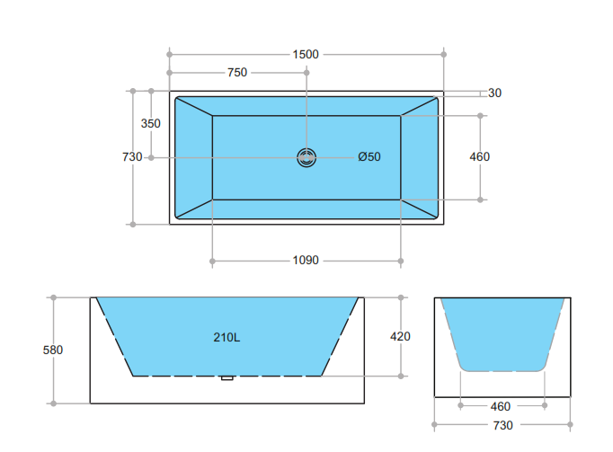 Theo Multifit Square Freestanding Bathtub (Available in 1000mm, 1200mm, 1400mm, 1500mm, 1600mm & 1700mm)