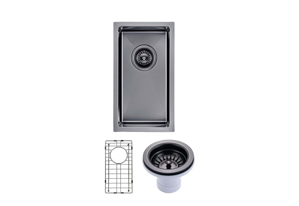 Round Corner Stainless Steel Gun Metal Grey PVD Coating Single Bowl Kitchen Sink(with Bottom Tray) 250*450*215mm