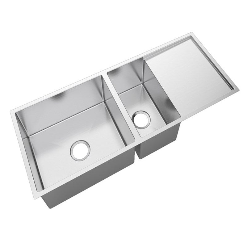 Round Corner Chrome Stainless Steel Handmade 1 and 1/2 Bowl Kitchen Sink with Drain Board 1160*460*230mm