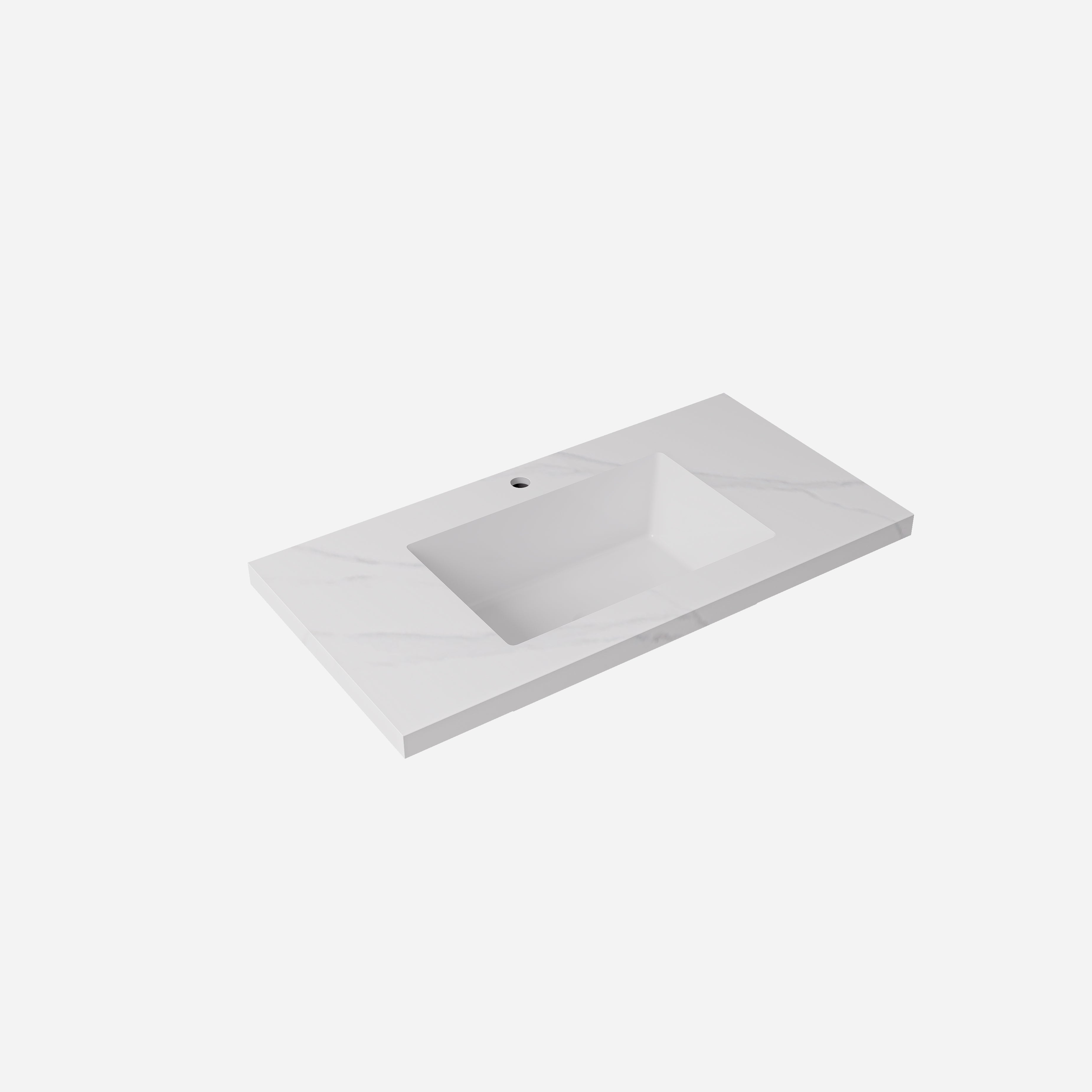 Carrara White Undermount Sintered Stone Top With Seamless Ceramic Basin With Tap Hole