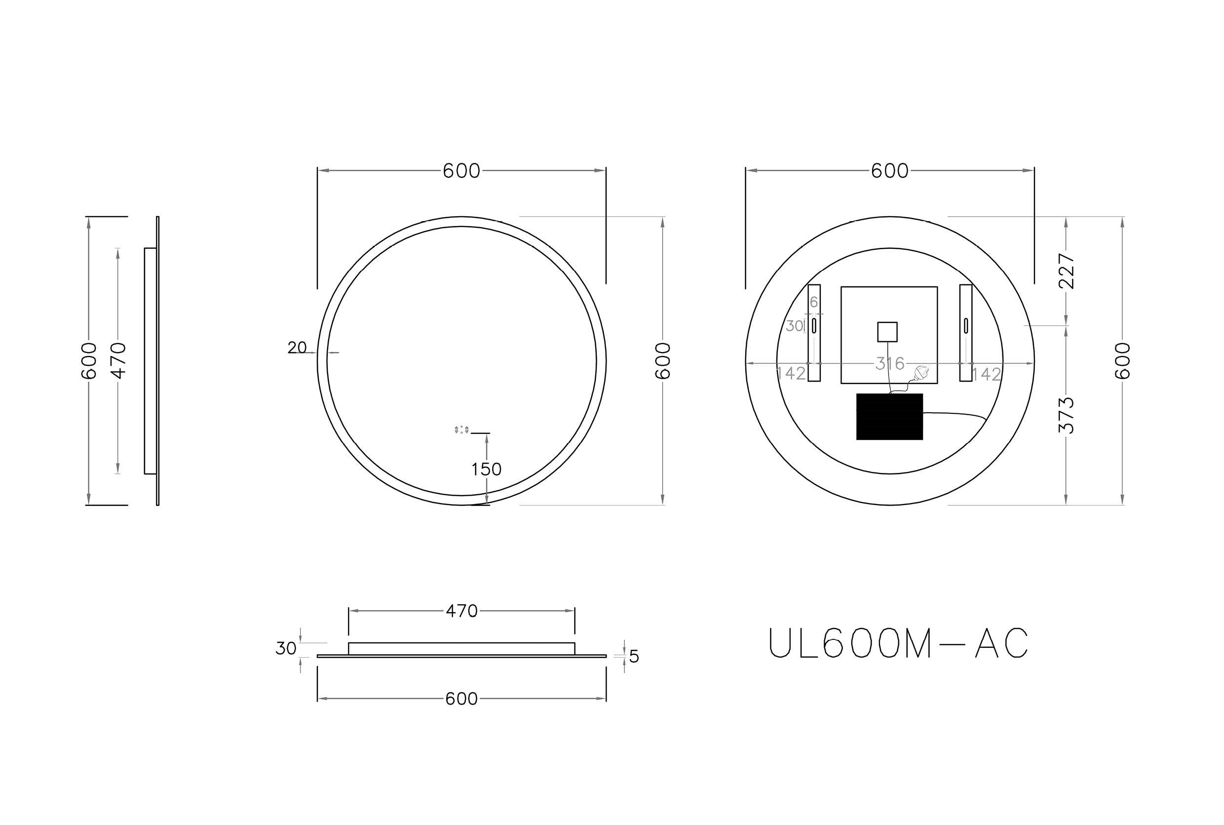 Luna Round Frameless LED Mirror With Acrylic Strip