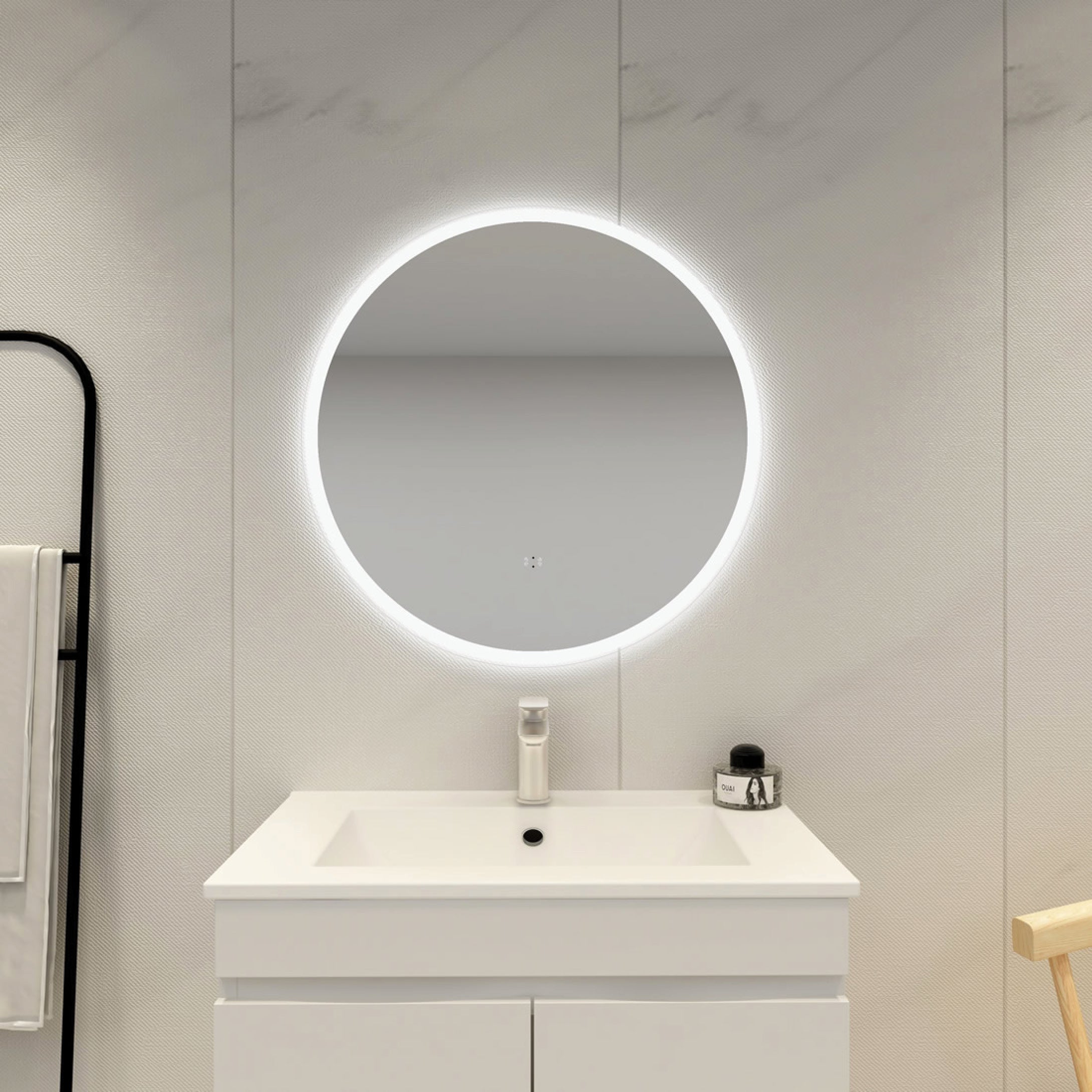 Luna Round Frameless LED Mirror With Acrylic Strip