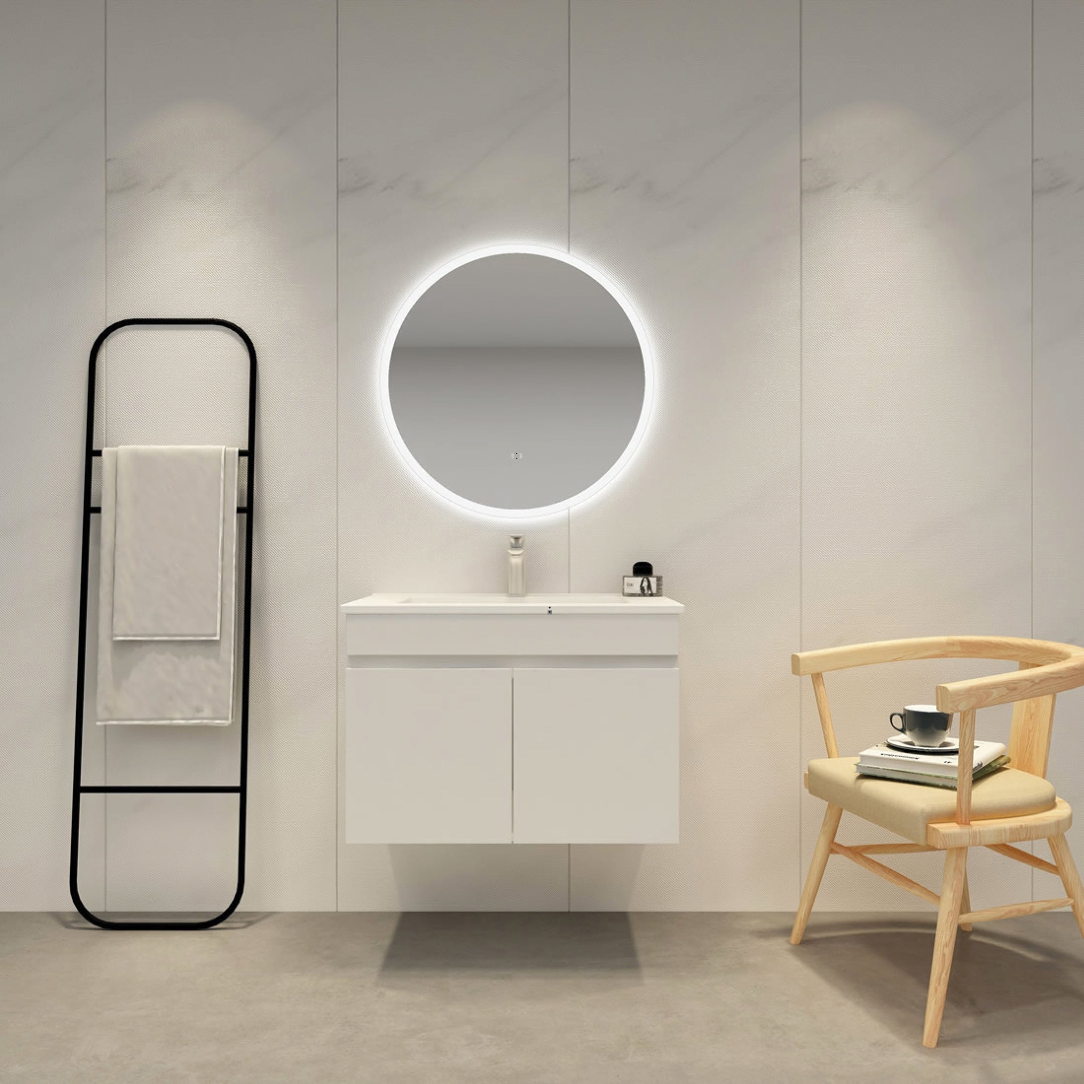 Luna Round Frameless LED Mirror With Acrylic Strip