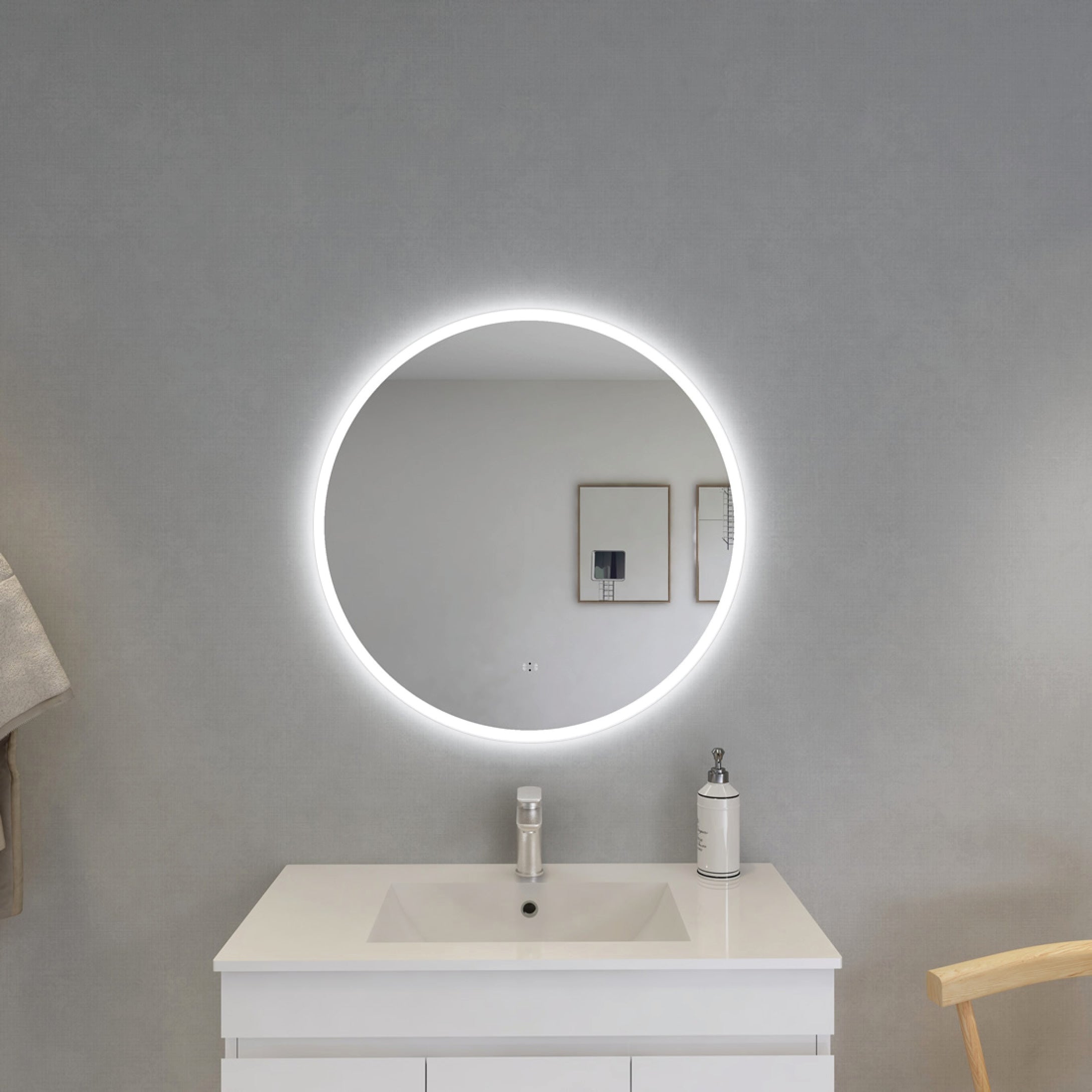 Luna Round Frameless LED Mirror With Acrylic Strip