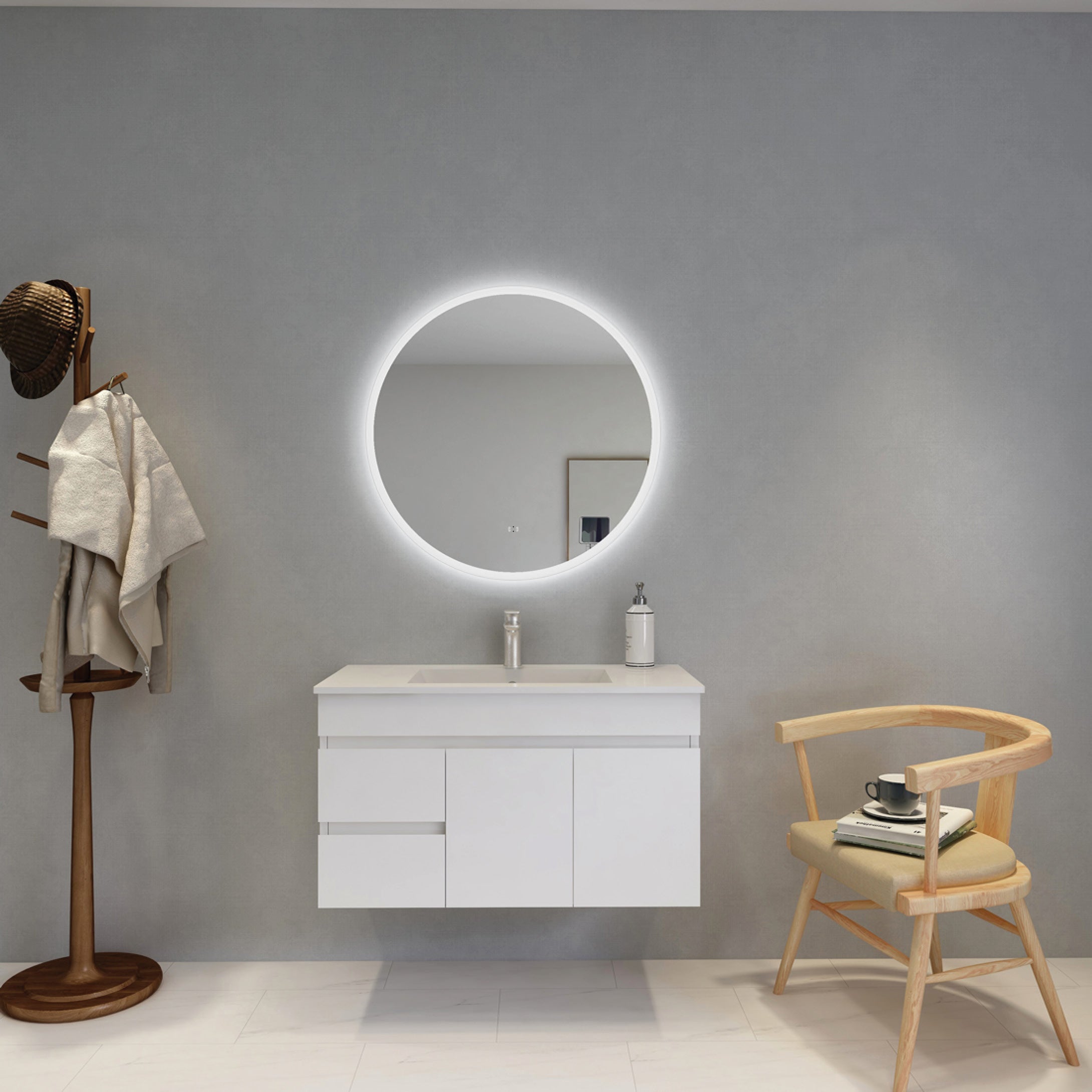 Luna Round Frameless LED Mirror With Acrylic Strip