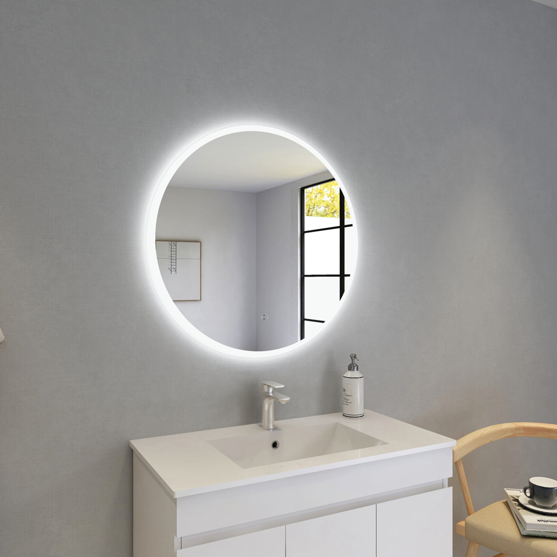 Luna Round Frameless LED Mirror With Acrylic Strip