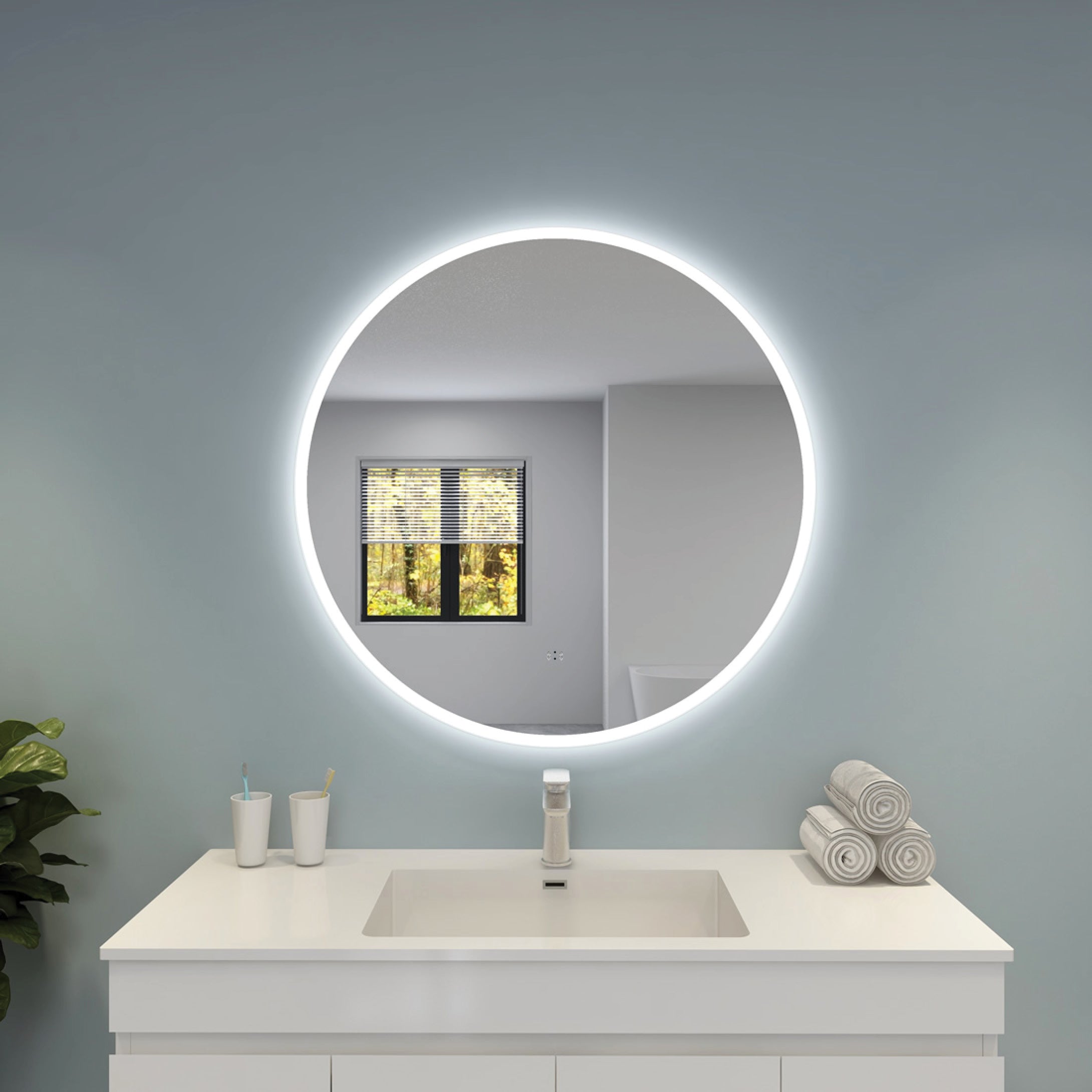 Luna Round Frameless LED Mirror With Acrylic Strip