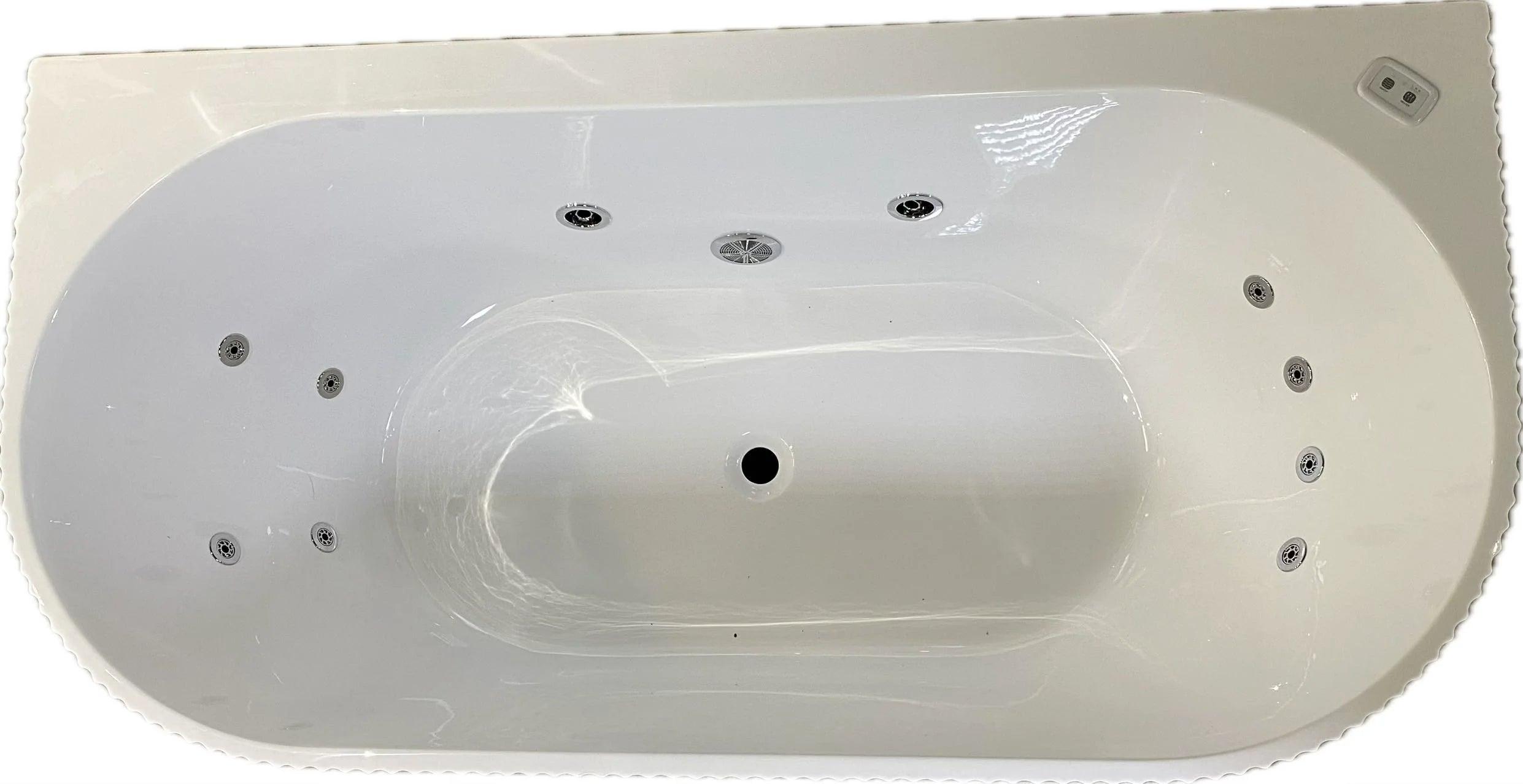 Mallorca 1500/1700mm Gloss White/Black Fluted 10 Jets Back to Wall Freestanding Spa Bath - Living and Bathroom